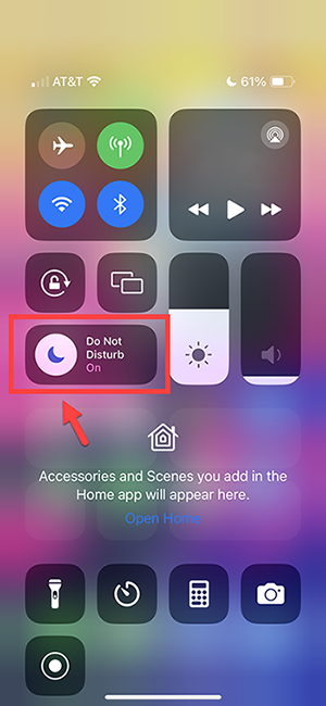 The 'Do not Disturb' feature on an iPhone Control Center.