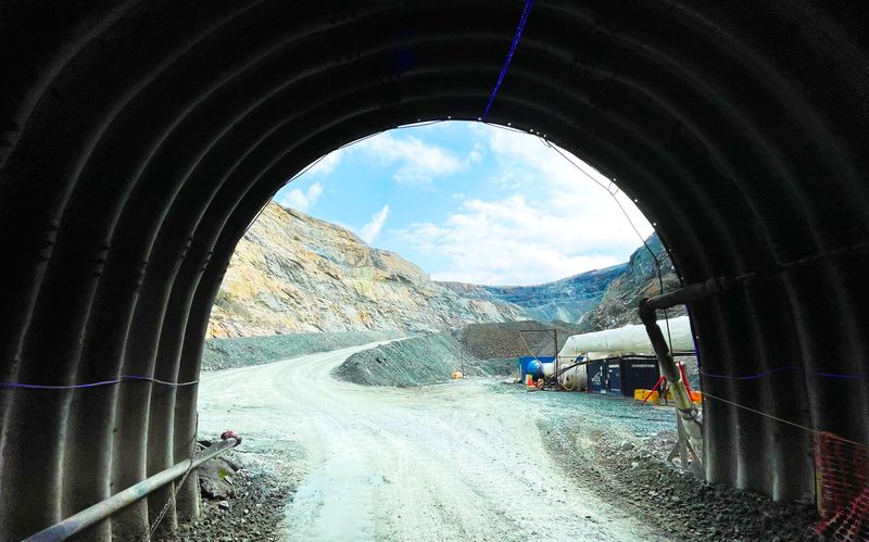 Looking out from the mine entrance.