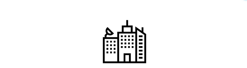 Icon of 3 differently-sized, outlined commercial buildings next to each other with multiple stories.