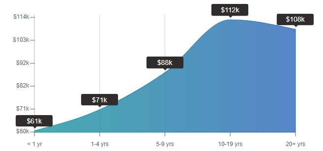 App developers pay scale, from $61k to $108k over a 20 year period