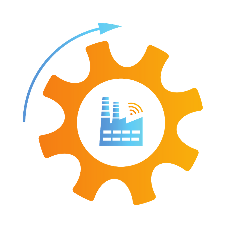 An icon showing a gear and a factory.