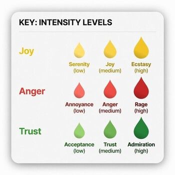 Levels of primary emotions: serenity>joy>ecstacy, annoyance>anger>rage, acceptance>trust>admiration.
