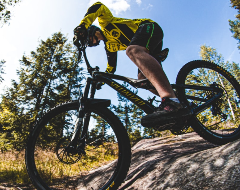 A person riding a mountain bike