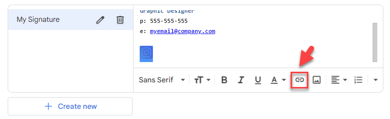 A screenshot of the 'Link Social Media' Icon in Gmail.