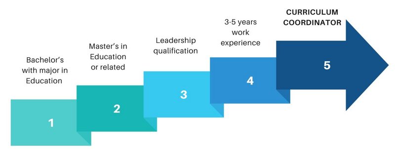 5 steps to show the progression of the career of a curriculum coordinator