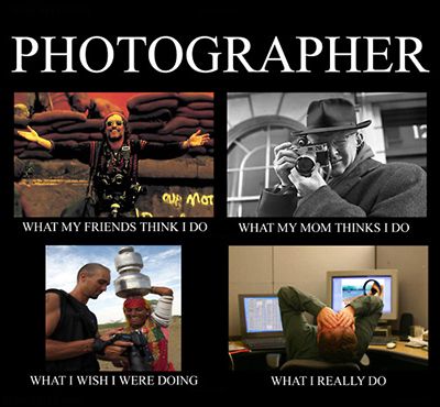 A meme showing different people's impressions of what a fine art photographer does.