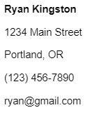 Image of contact information template, with name, address, city, state, phone number, and email