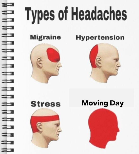 Types of headaches meme (migraine, hypertension, stress, moving day)