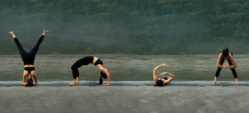 A person doing four different yoga poses.