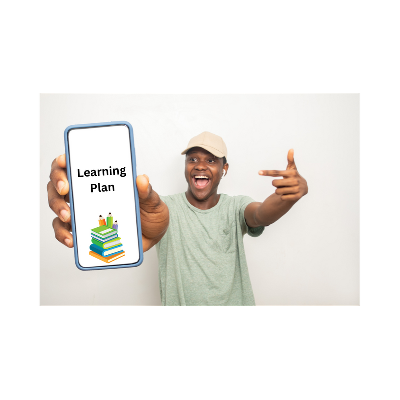 A man smiling holding a phone. The words 