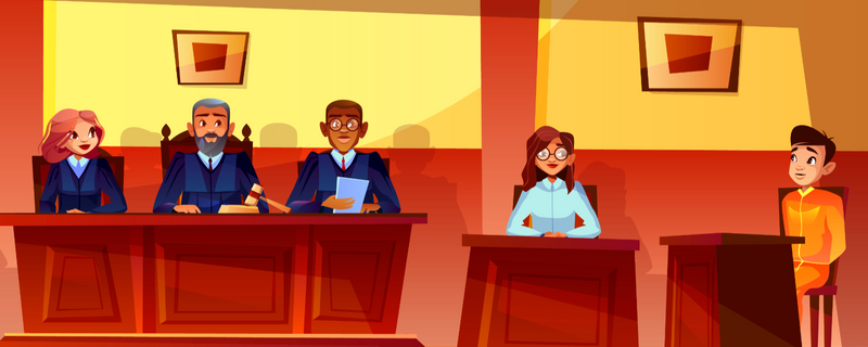 Illustration of a courtroom.