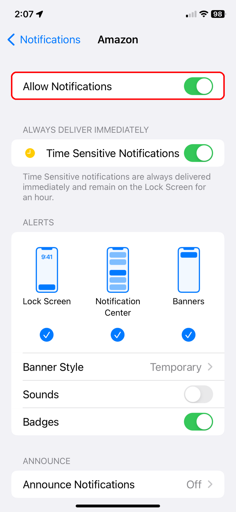 Settings > Notifications menu with notification adjustment options.