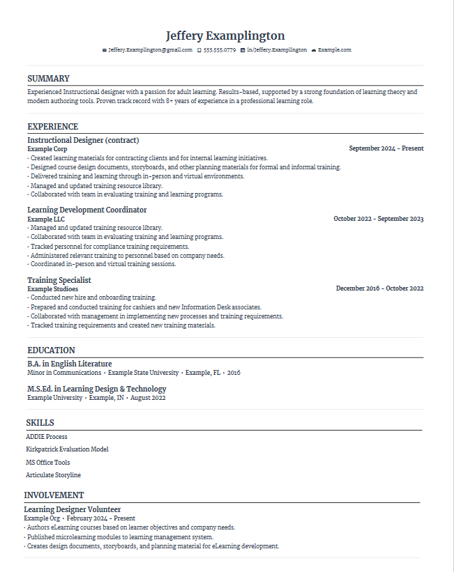 Example image of the full, reverse chronological resume. 