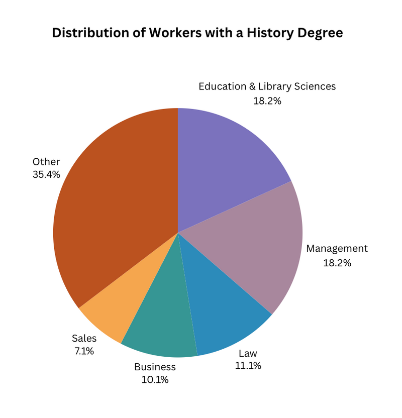 18% education and library sciences. 18% management. 11% law. 10% business. 7% sales. 35% other.