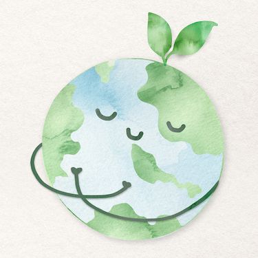 image of smiling earth, with two leave growing from the top,  hugging itself 