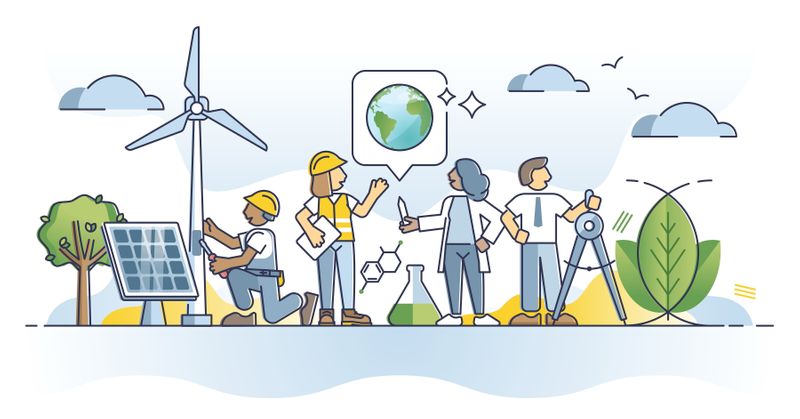A graphic depicting workers in clean technologies.