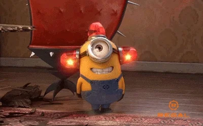 A Minion with glowing red siren lights attached to its shoulders.
