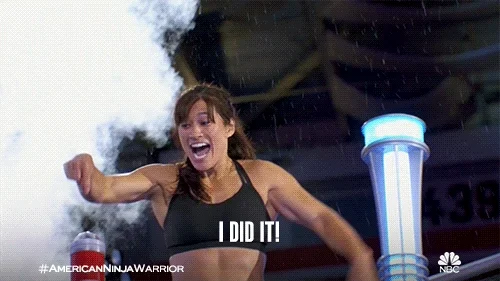 An athlete celebrates an achievement and says, 