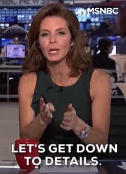 MSNBS journalist, Stephanie Ruhle , with commanding eyes gestures hands forward while saying 