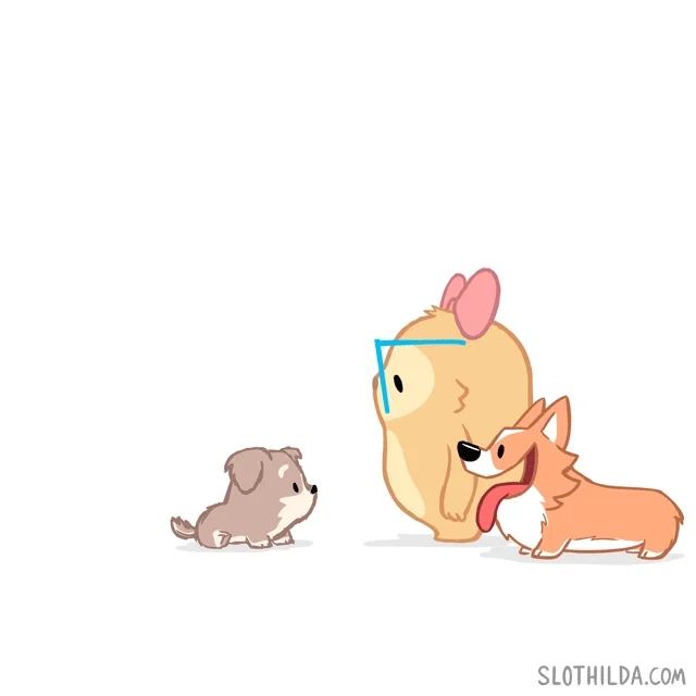 An animated dog running to its owner.