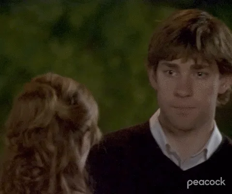 Jim from The Office crying in front of Pam.