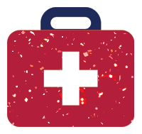 A medical kit with confetti falling on it