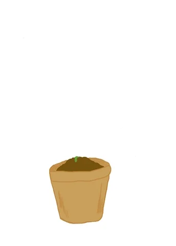 Animated cartoon plant growing out of a pot. The text reads: 