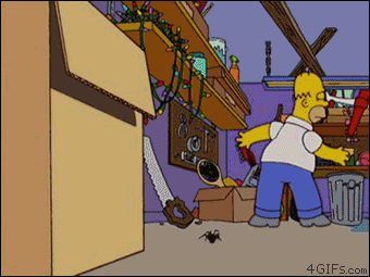 Homer Simpson picks up a box and is attacked by spiders