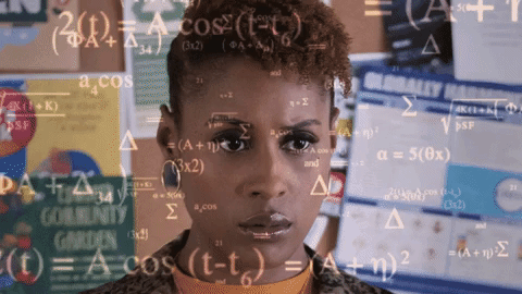 A woman working out math equations in her mind