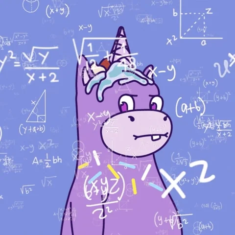 Confused unicorn staring at math equations