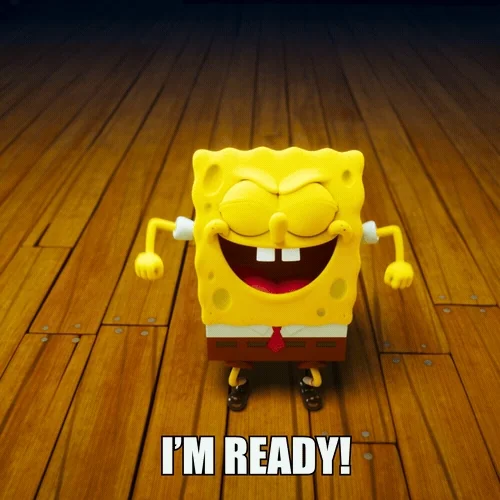 SpongeBob raising his hand and saying, 