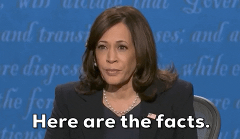 Kamala Harris saying, 'Here are the facts.'