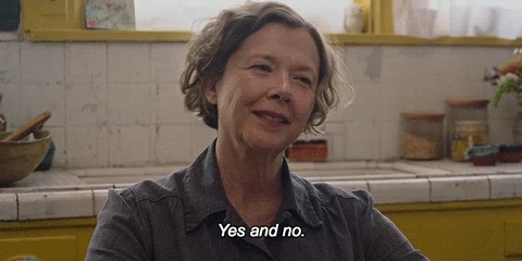 A woman saying, 'Yes and no.'