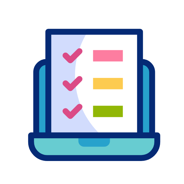 An animated checklist on a computer monitor.
