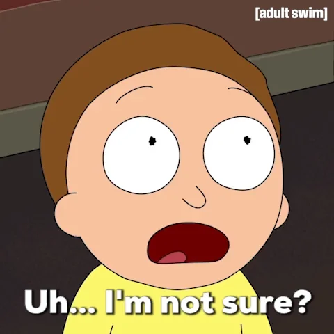 Morty from the show Rick and Morty scratching his head while saying, 