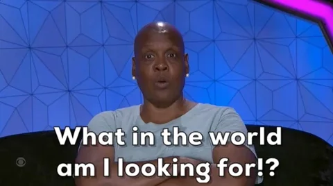 A person asks, "What in the world am I looking for!?"