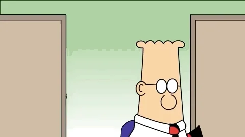 A scene from Dilbert about constructive conflict. A colleague approaches Dilbert and says, "Uh, we have a problem!"