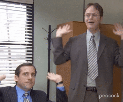Dwight Schrute and Michael Scott from the show The Office motion 