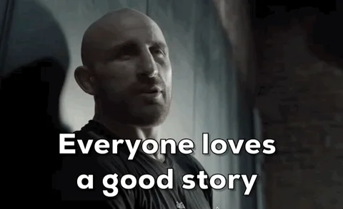 A man saying, "Everyone loves a good story."