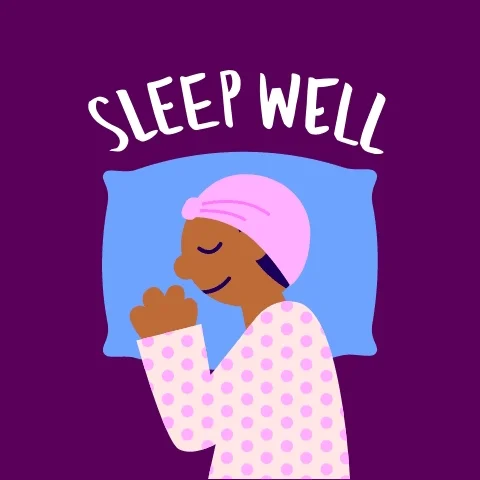 A person side sleeping on a pillow with the words sleep well about them.