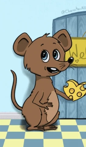 A mouse with a block of cheese in its hand.