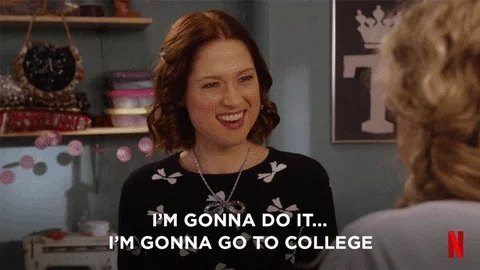 Kimmy Schmidt excitedly announces 'I'm gonna do it... I'm gonna go to college'.