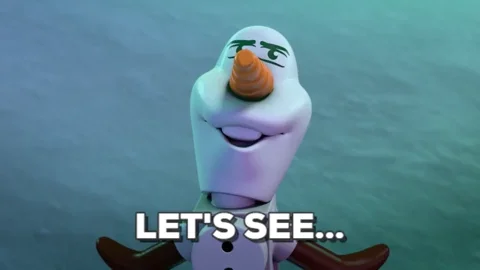 An animated snowman holding a magnifying glass says, 'Let's see.'