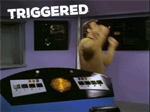 Star Trek: Captain Kirk  is triggered and mad.