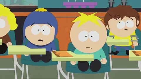 Three South Park characters look lost in class. One says, 