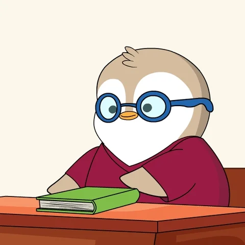 A GIF of a penguin putting on headphones and opening a book  