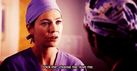 Ellen Pompeo as Meredith Grey in scrubs saying ,