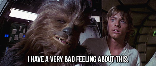 Chewbacca and Luke Skywalker from Star Wars. Luke says, 