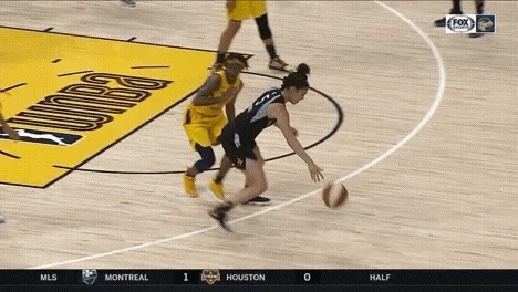 WNBA player Wheeler reacting to a referee call