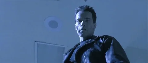 The Terminator holds out his hand and delivers his famous line, 